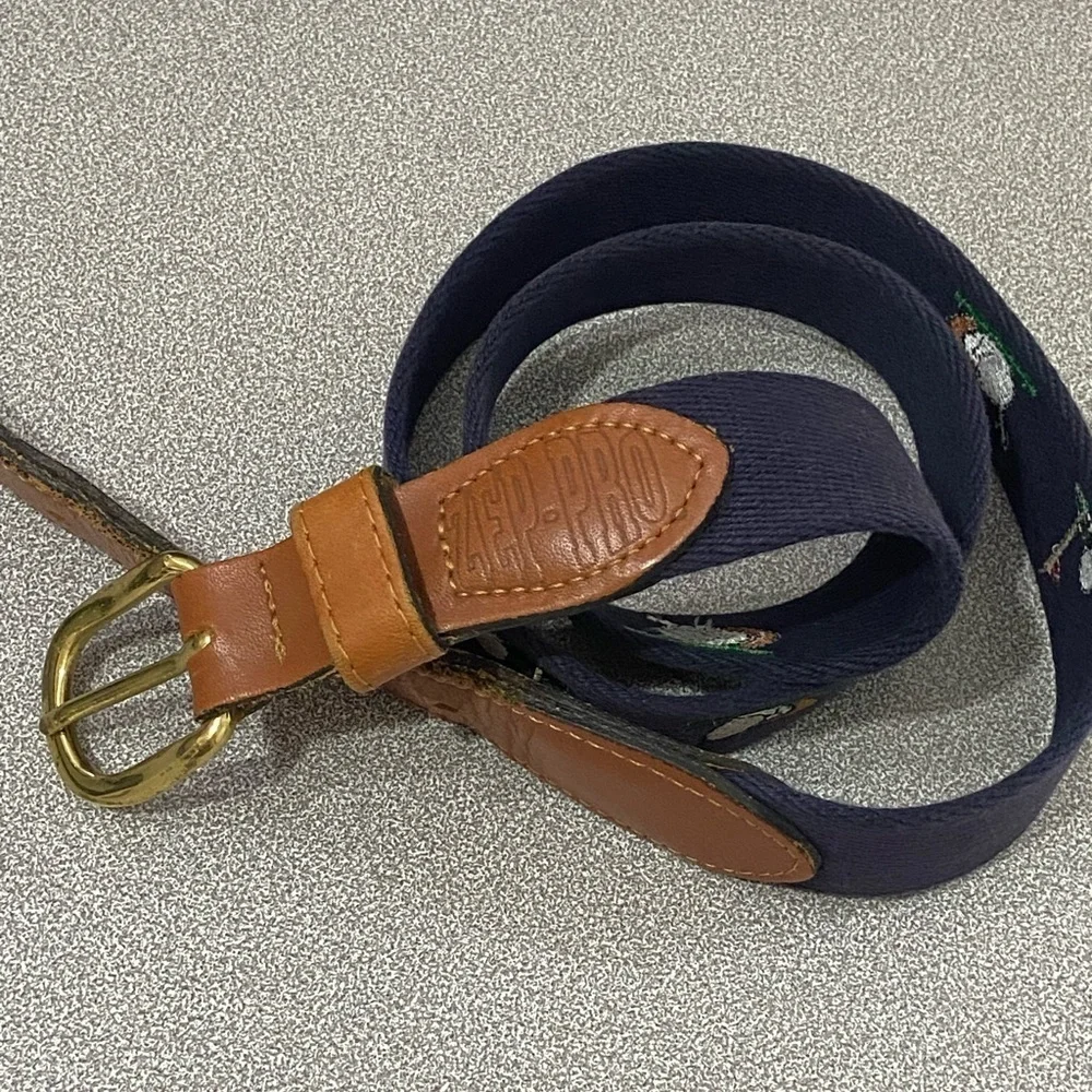 Zeppelin Zep Pro Belt Mens 38 Leather & Woven Canvas Solid Brass Buckle GOLF